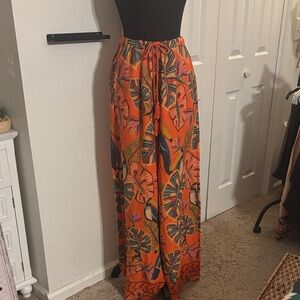 Anthropologie Orange Tropical Wide Leg Pants